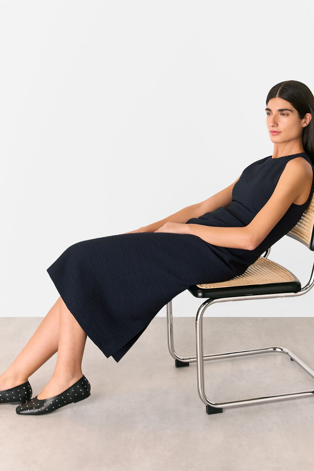 Navy Nora Textured Midi Dress