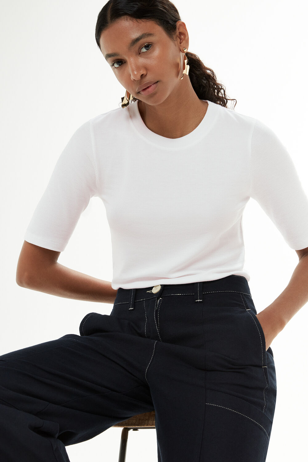 White Essential Ribbed T-Shirt