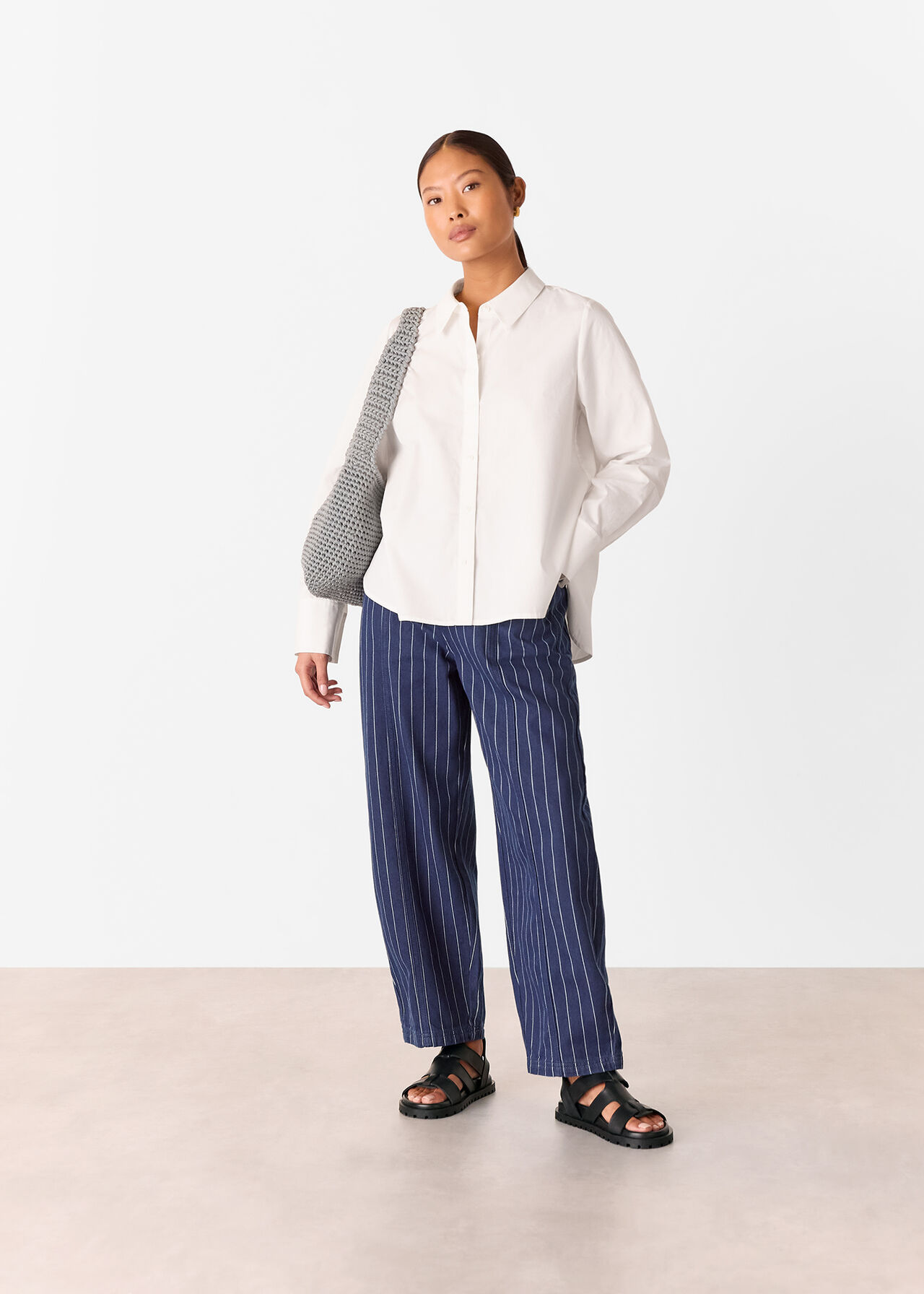 Petite Pinstripe Barrel Leg Jean
