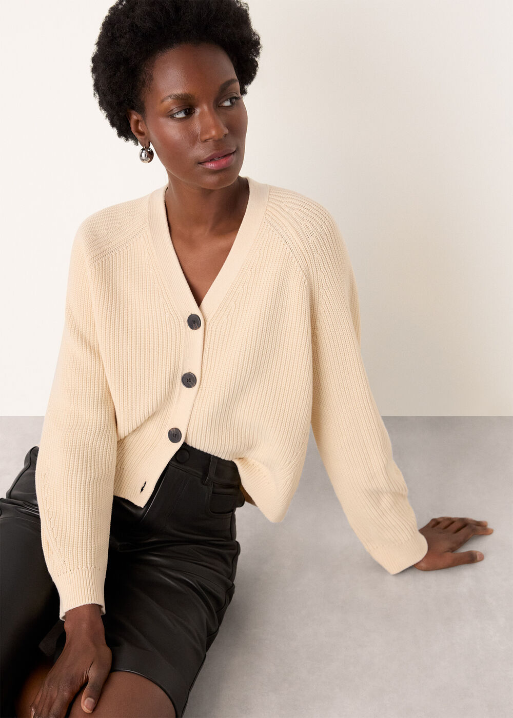 Petite V Neck Cotton Cardigan
