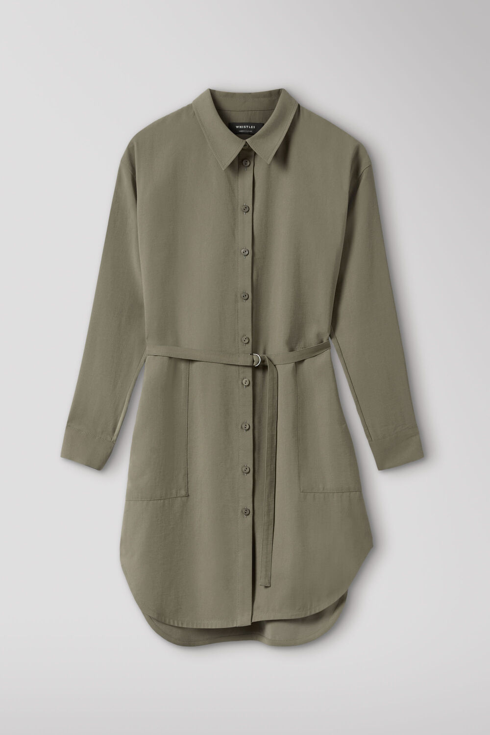 Khaki Ring Detail Shirt Twill Dress
