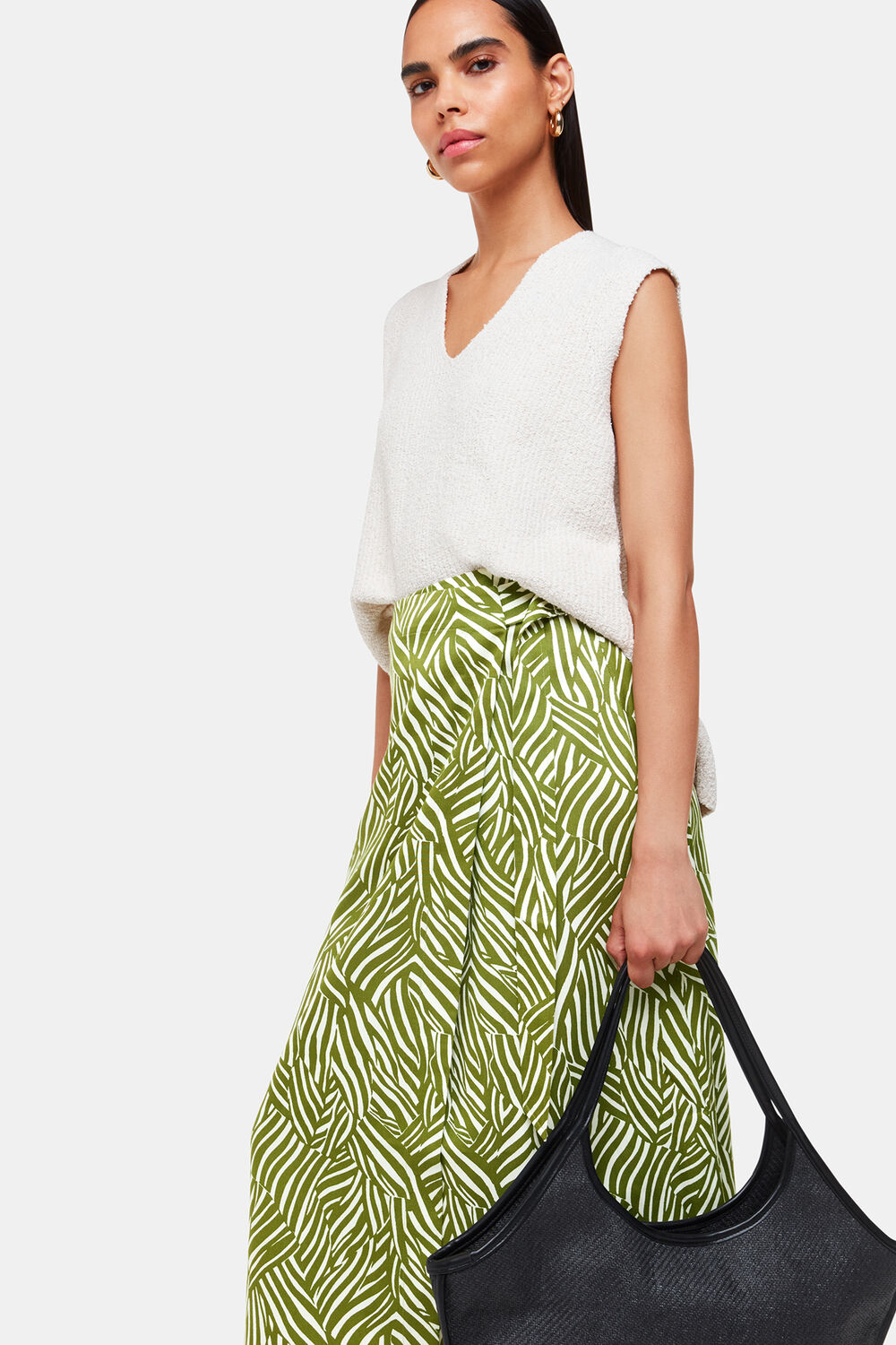 Linear Leaf Wrap Midi Skirt