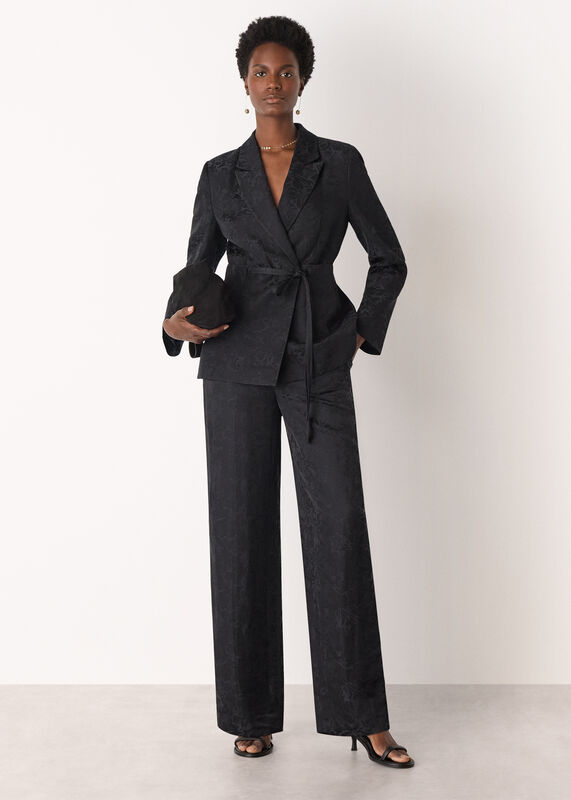 Black Jacquard Straight Leg Trouser