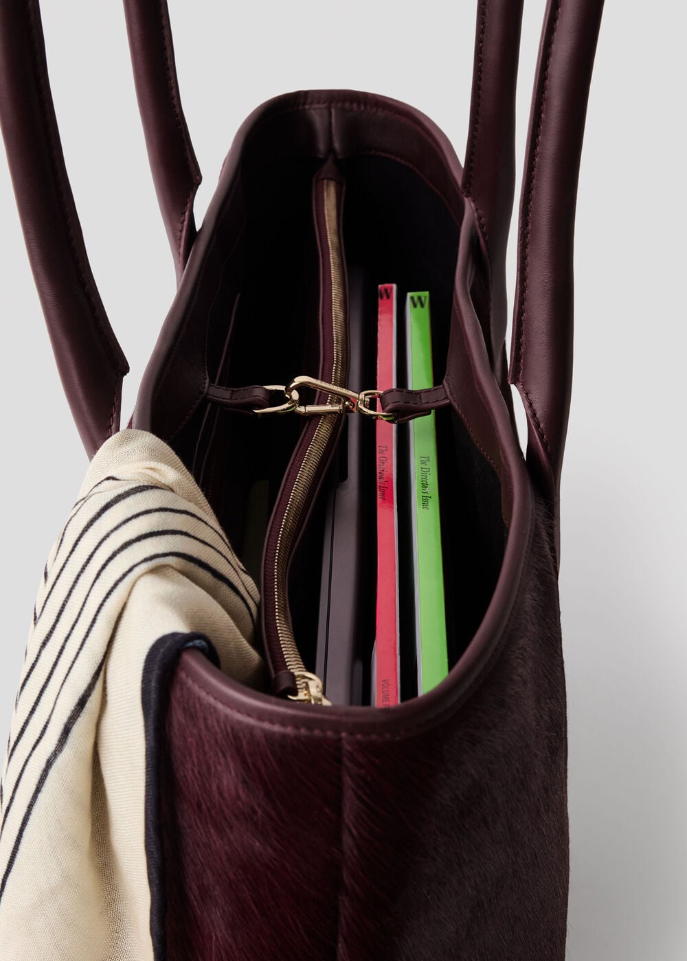 Plum Leandra Hair-On Leather Tote