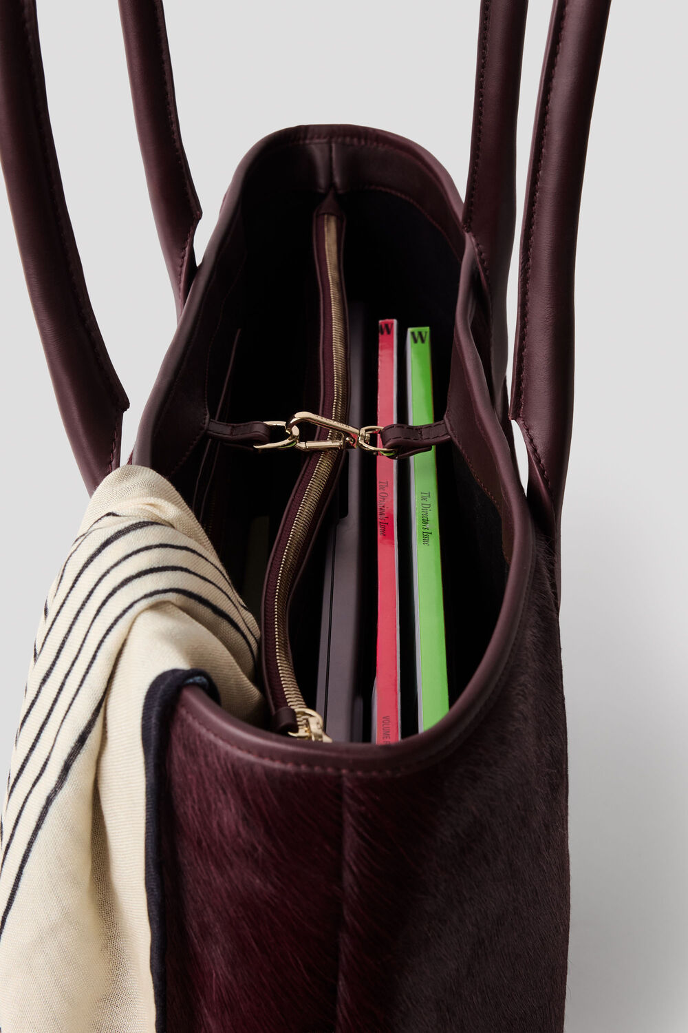 Plum Leandra Hair-On Leather Tote