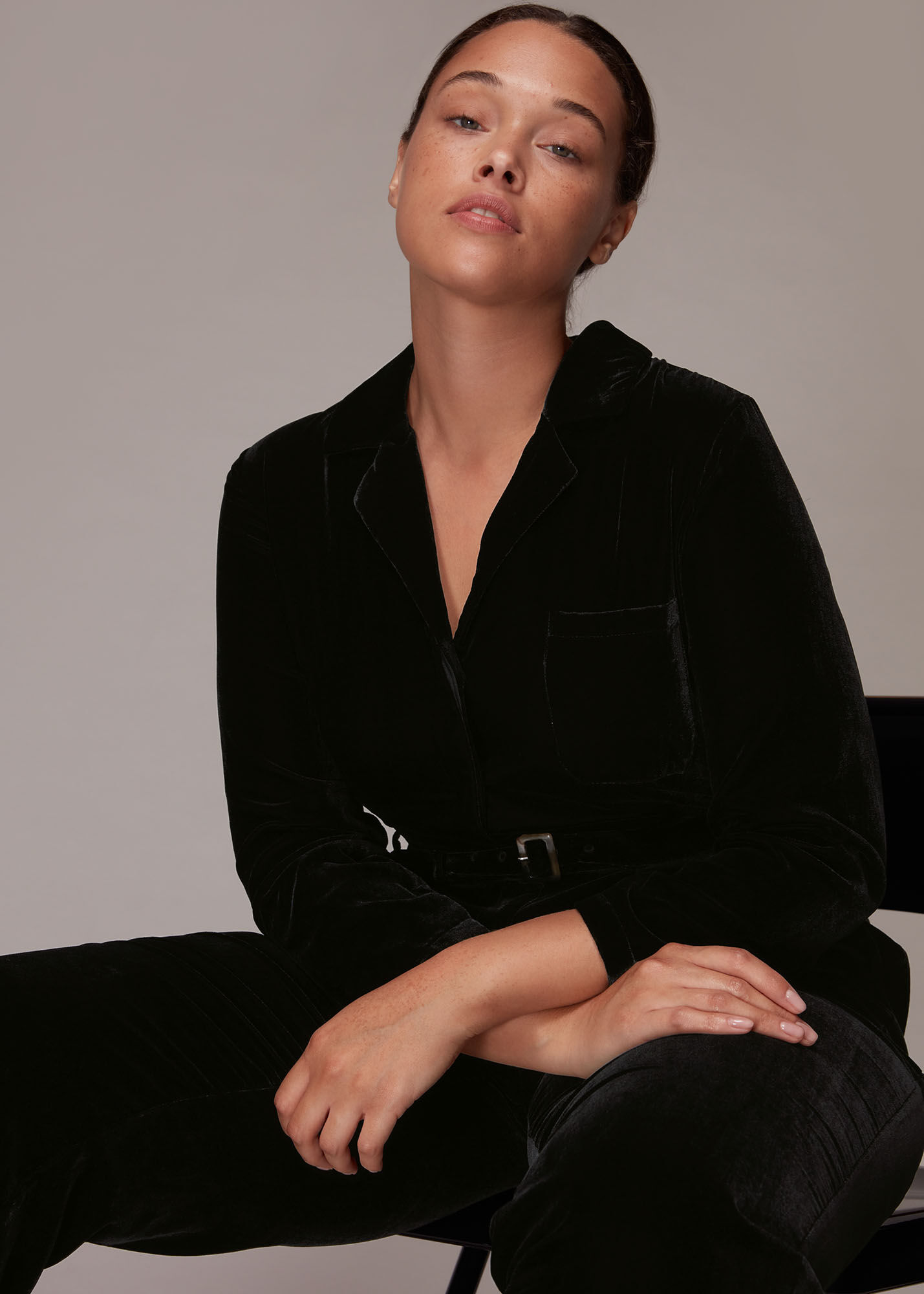 Black Avery Velvet Jumpsuit WHISTLES