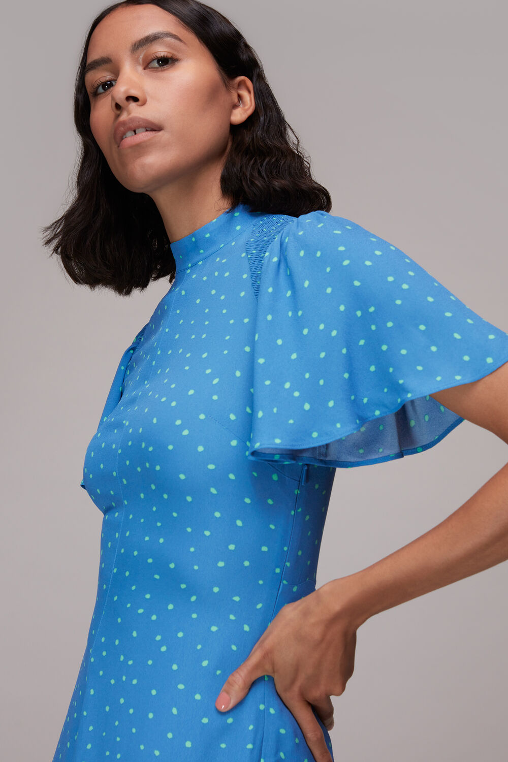 Blue Uneven Spot Print Midi Dress
