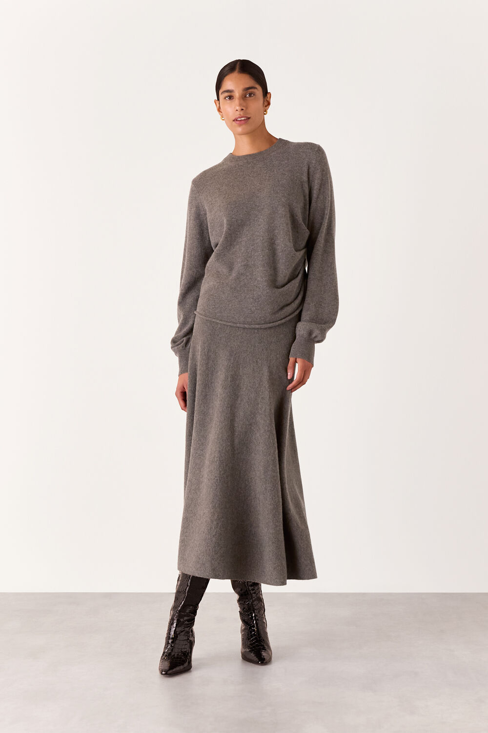Taupe Side Ruched Detail Sweater