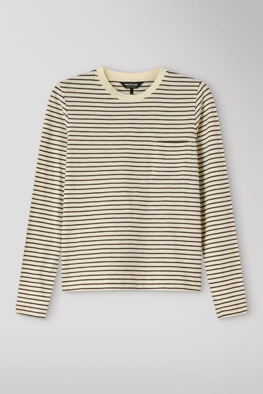 Brown Stripe Crew Neck Pocket Top