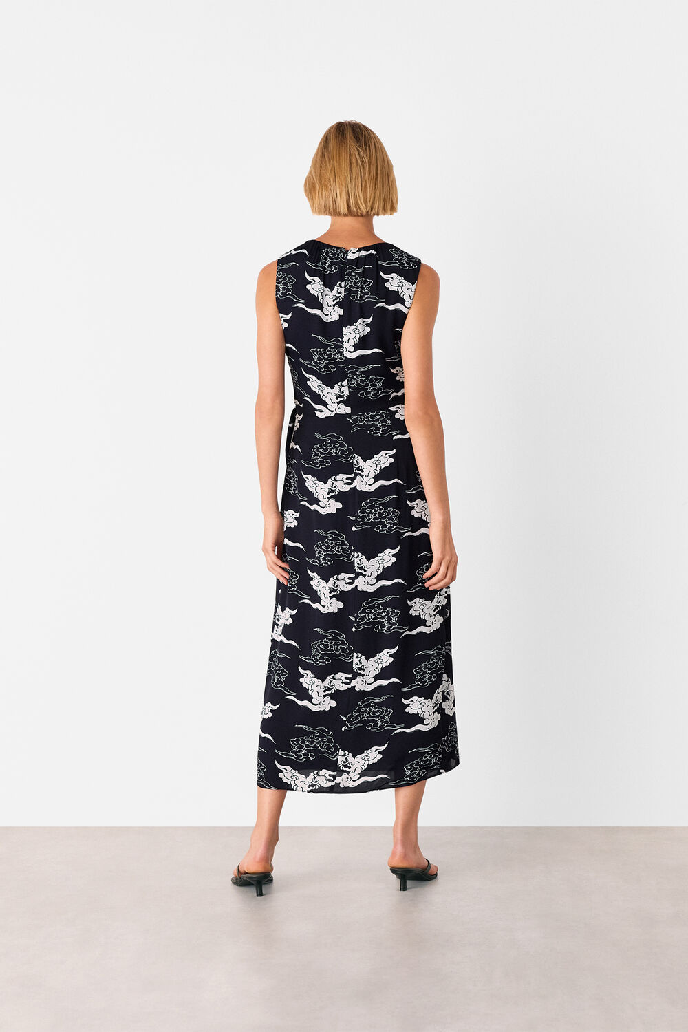 Navy Cloud Tie Waist Midi Dress
