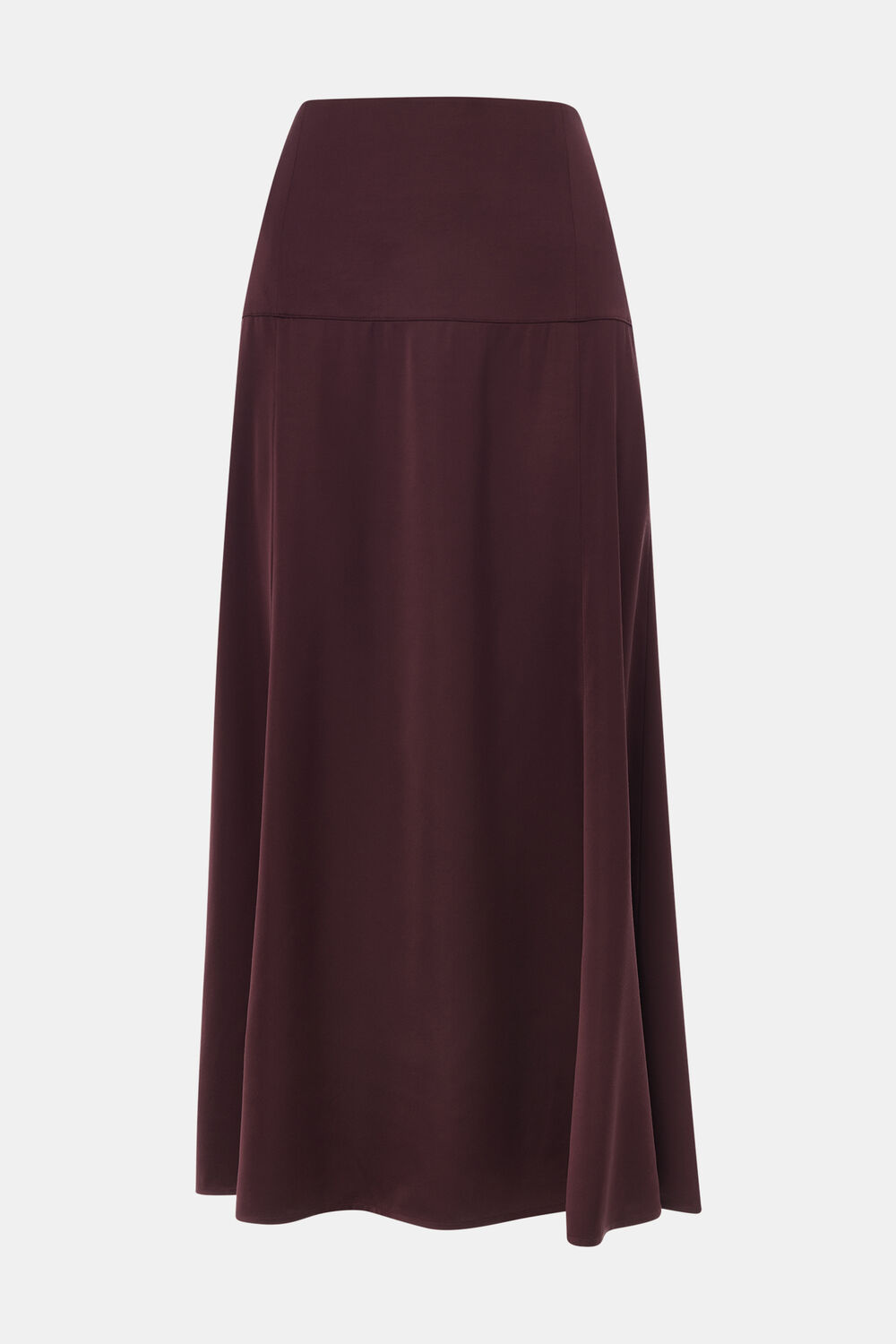Burgundy Panel Waist Satin Midi Skirt
