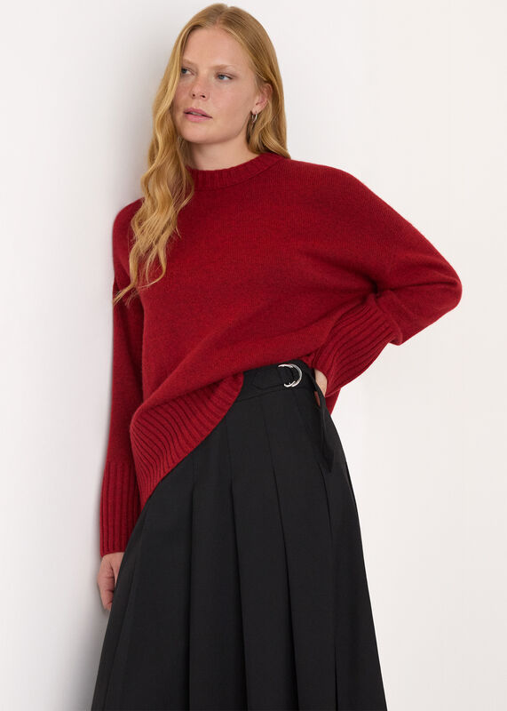 Dark Red Heavy Cashmere Crew Neck Knit
