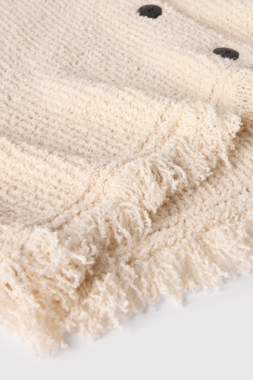 Ivory Cotton Boucle Fringe Cardigan