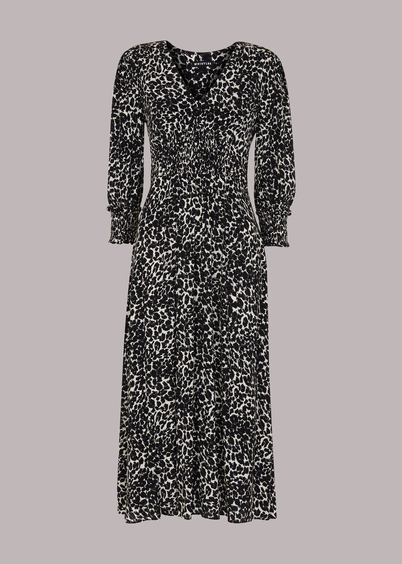 Shadow Leopard Shirred Dress