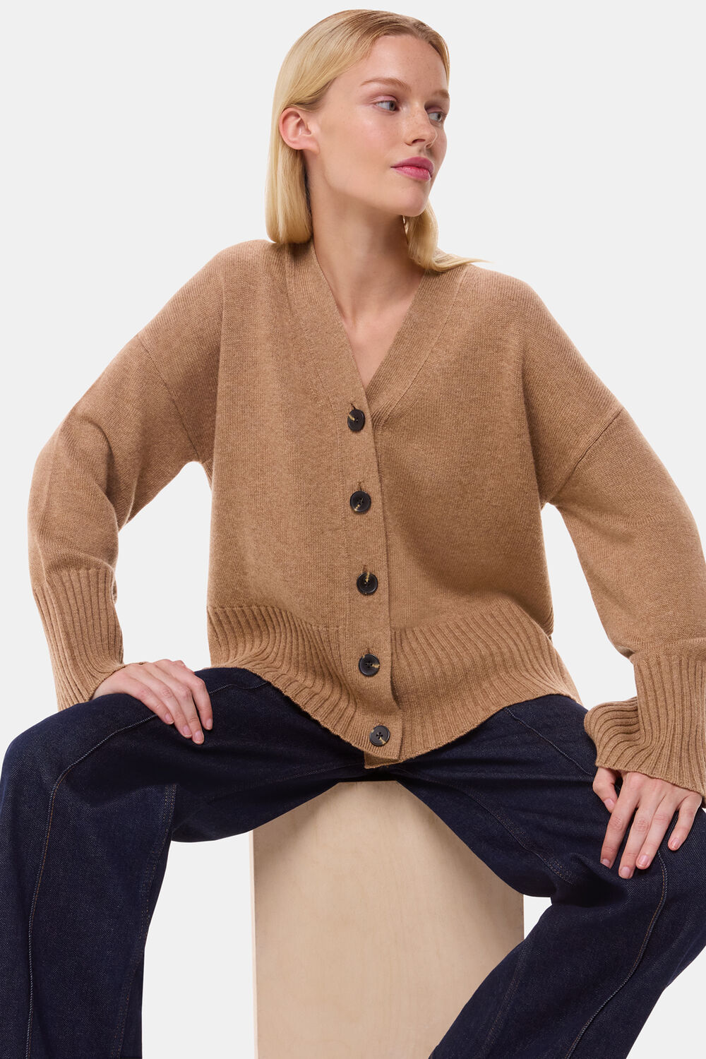 Cashmere Blend Ribbed Cardigan