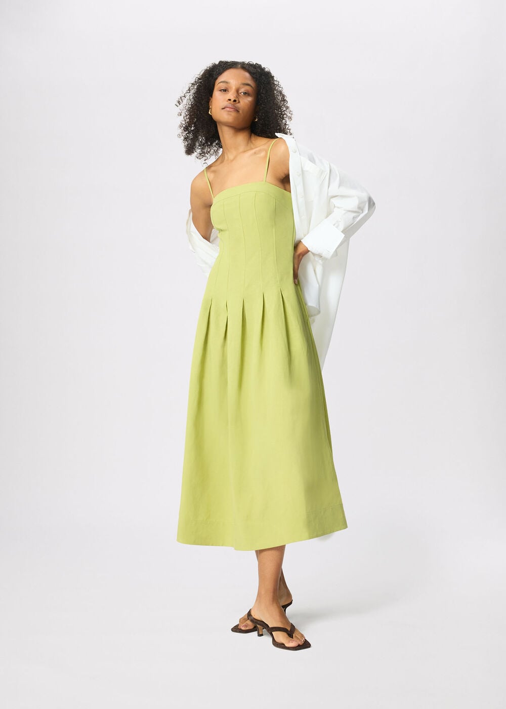 Linen Blend Waisted Midi Dress