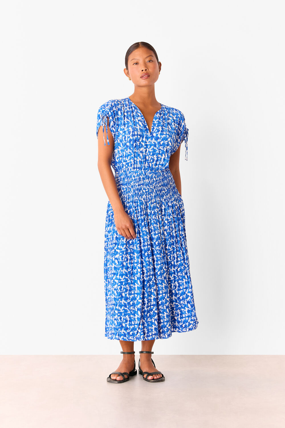 Blue Petite Brushed Stroke Midi Dress