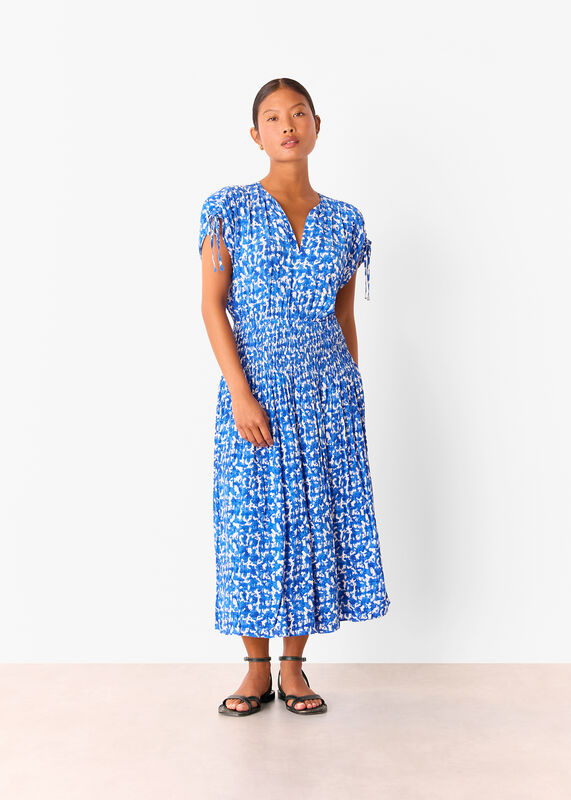 Blue Petite Brushed Stroke Midi Dress