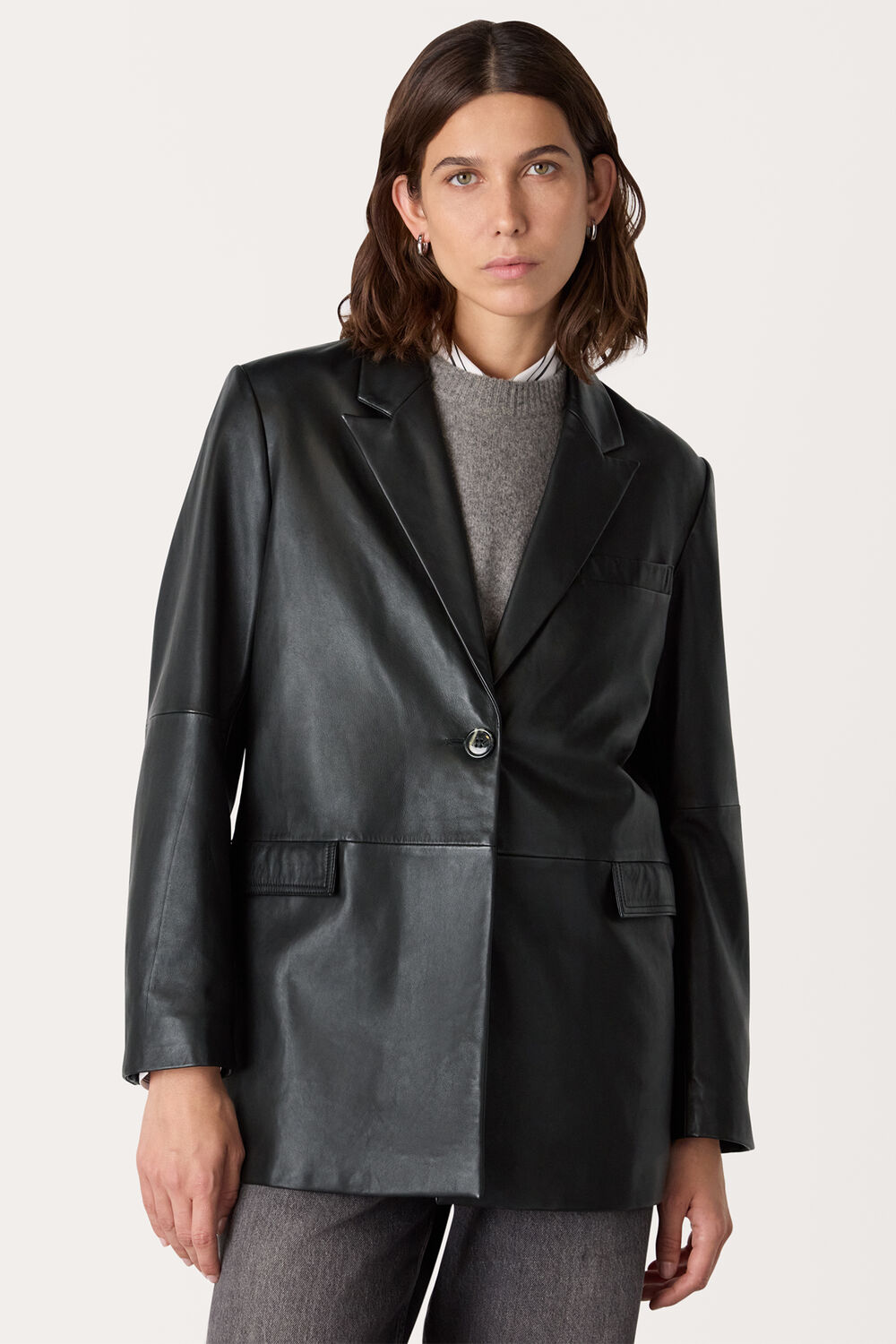 Black Stina Leather Blazer