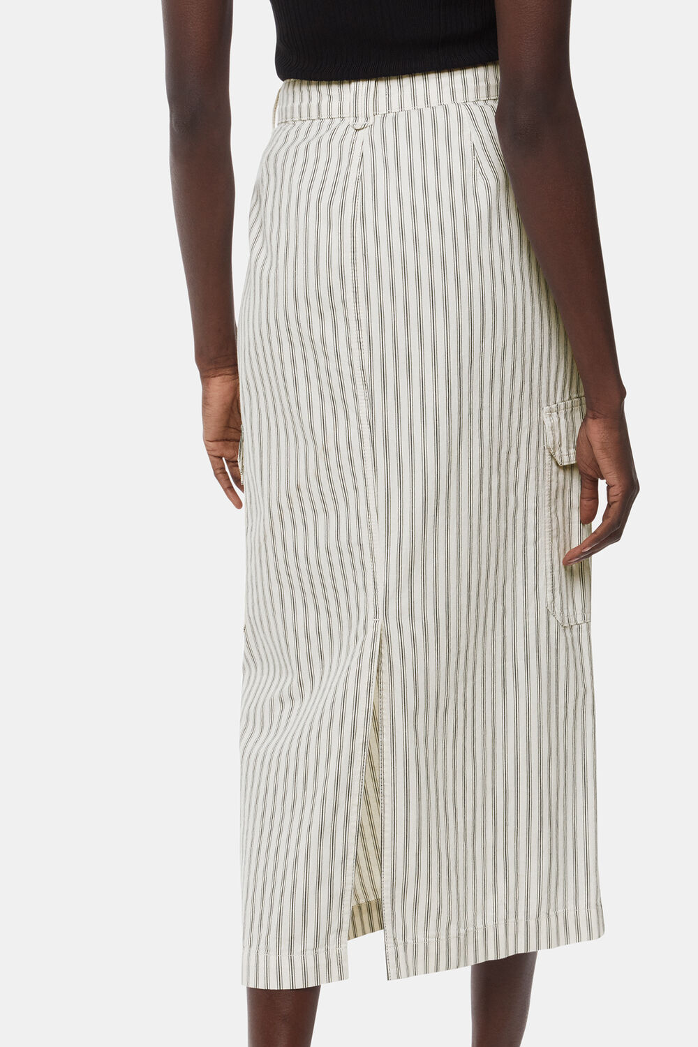 White Stripe Cargo Midi Skirt