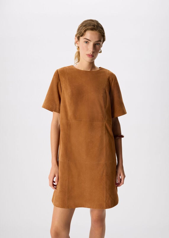 Tan Suede Boxy Mini Dress