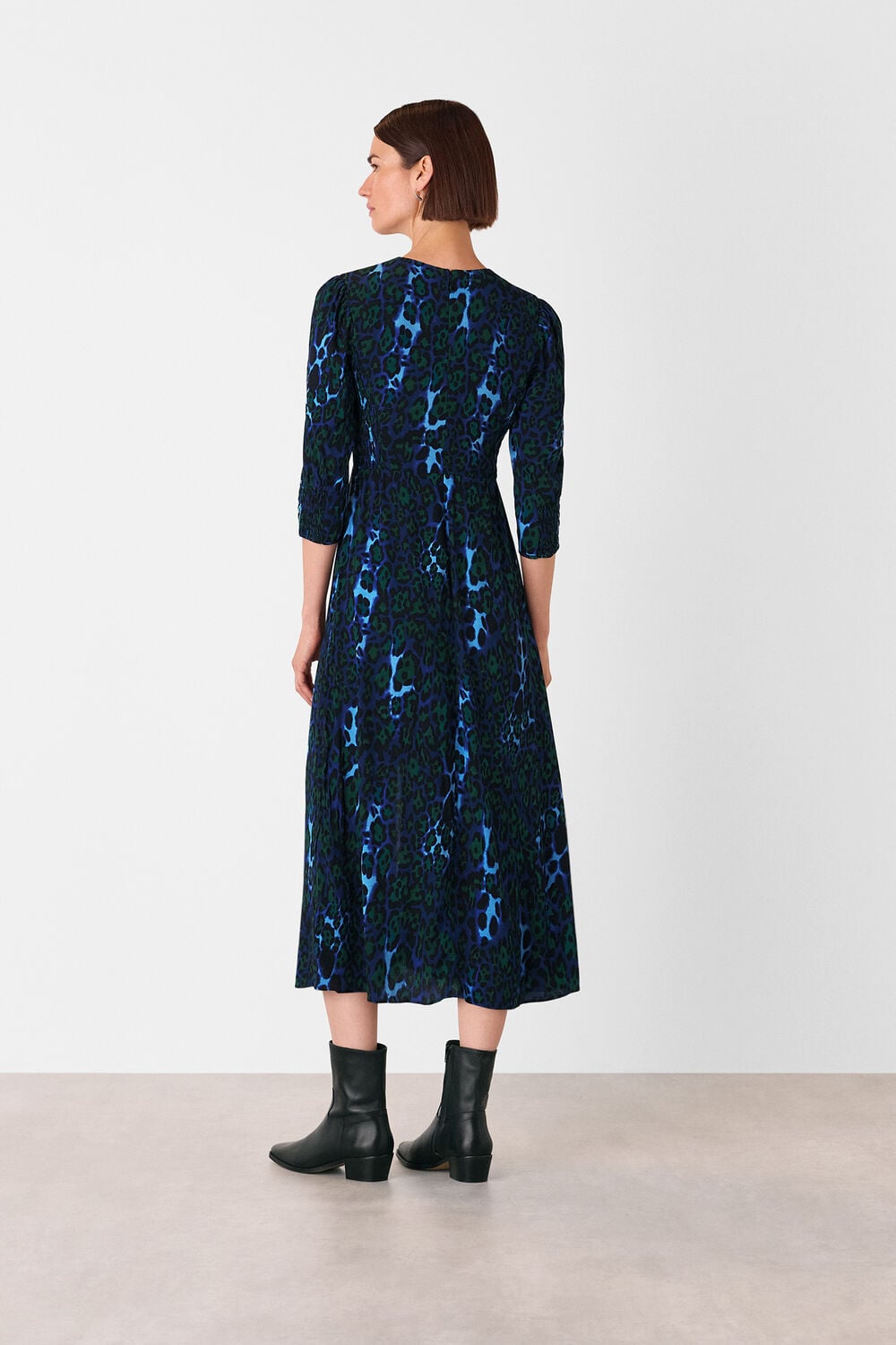 Night Cat Print Midi Dress
