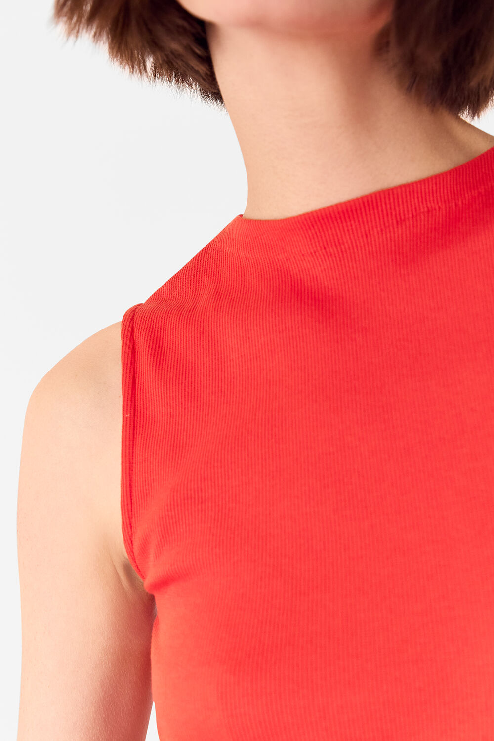 High Neck Rib Detail Tee