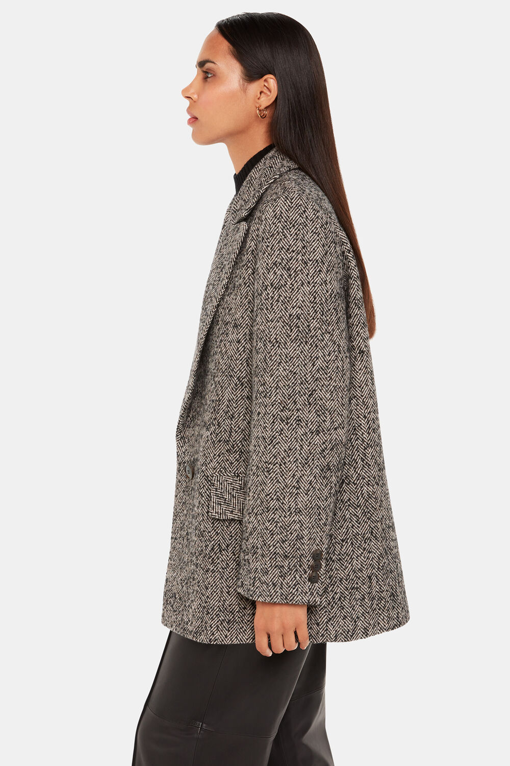 Brown Noa Herringbone Short Coat