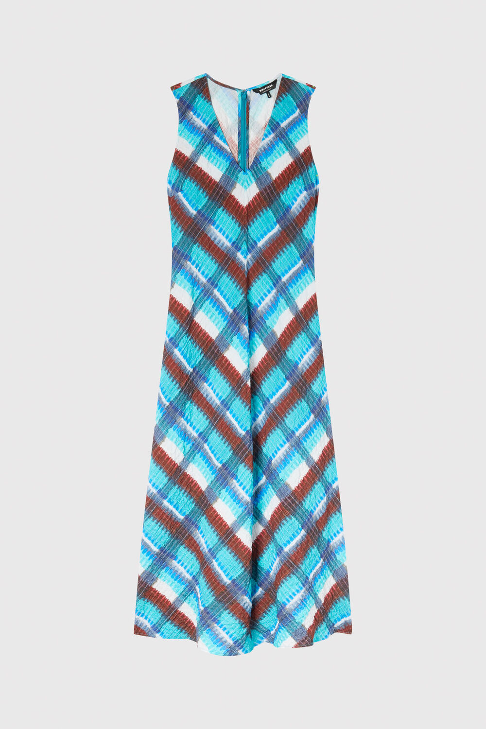 Blue Checked V Neck Textured Dress