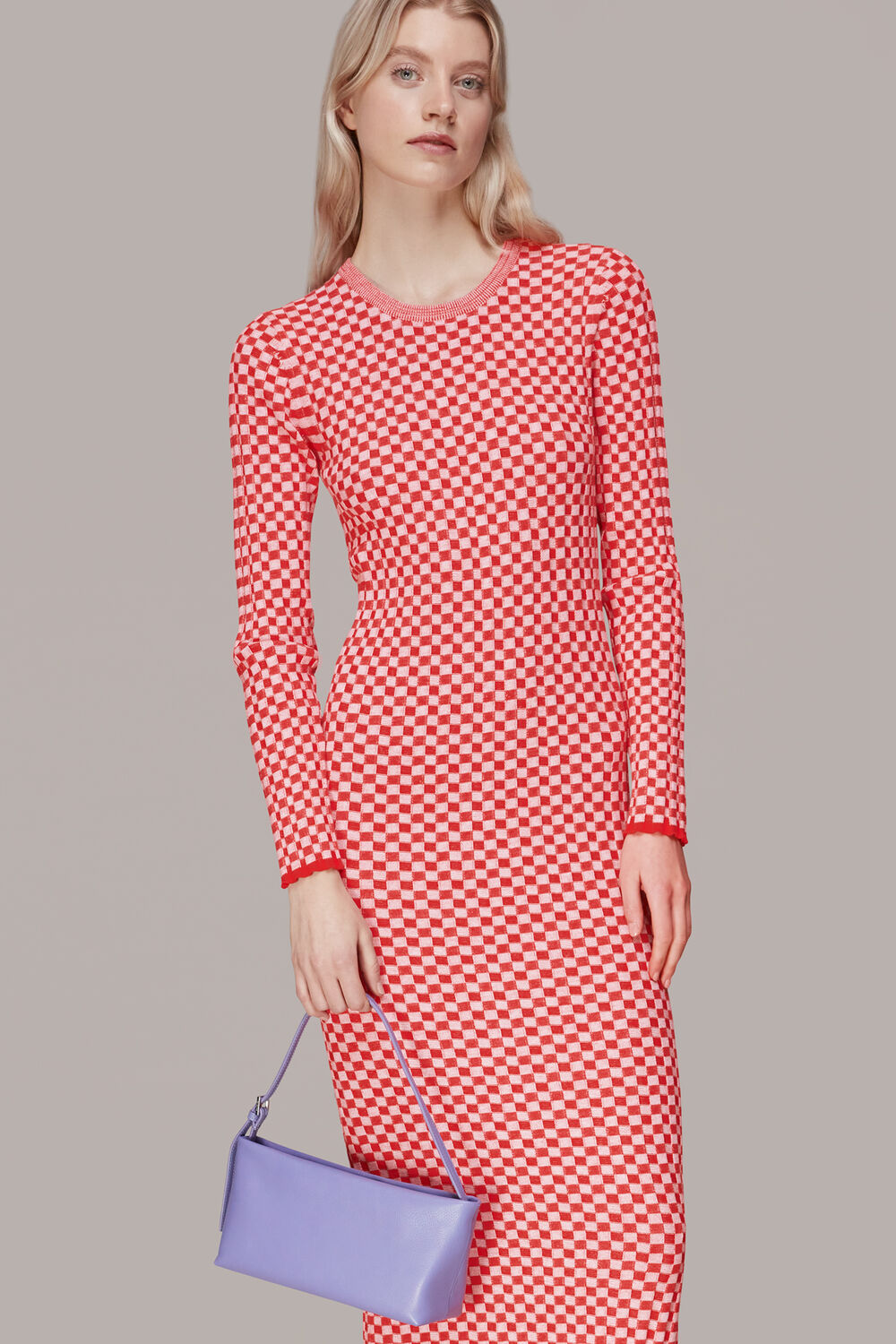 Checkerboard Knit Midi Dress