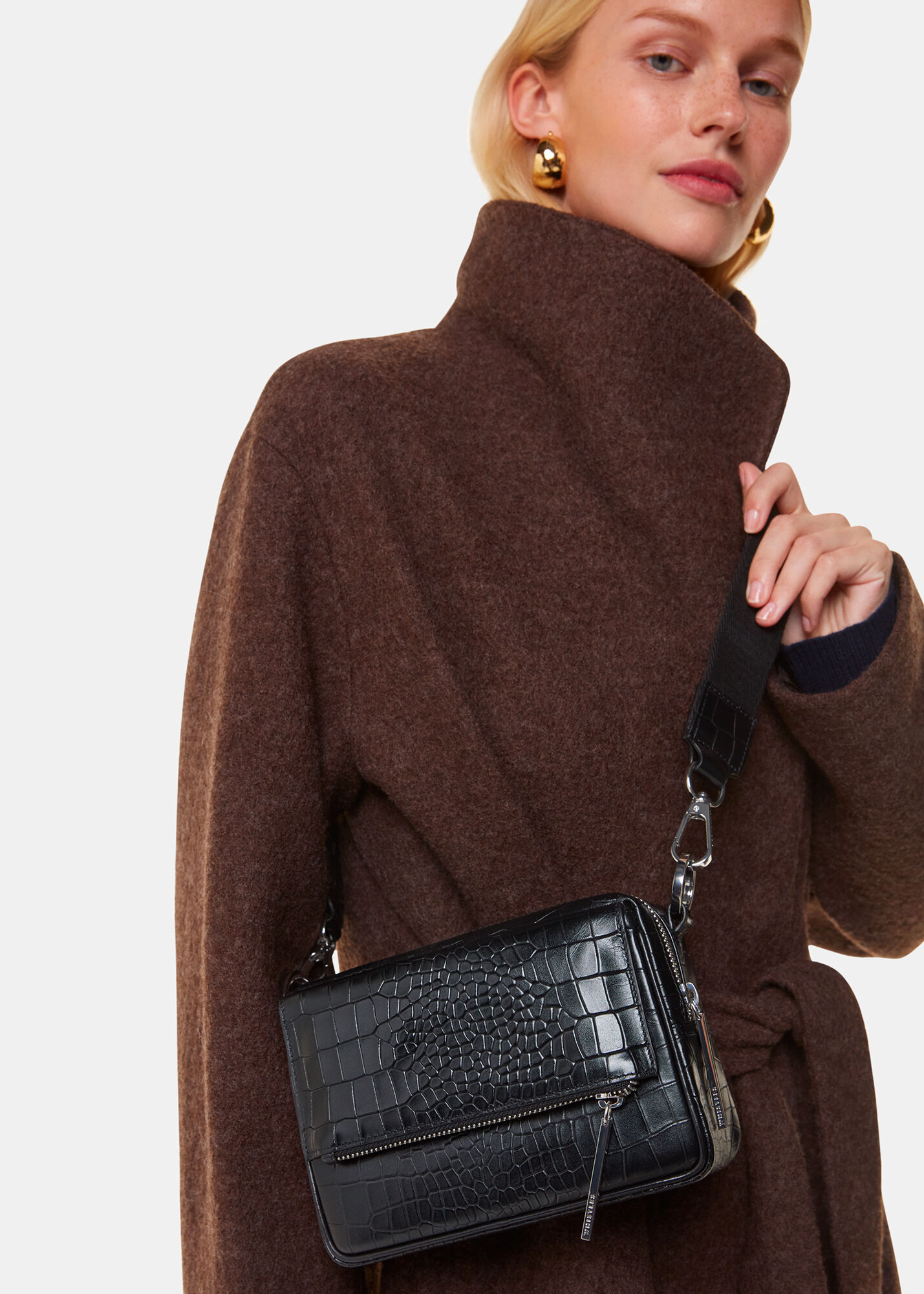 Black Bibi Croc Crossbody Bag | WHISTLES | Whistles US |