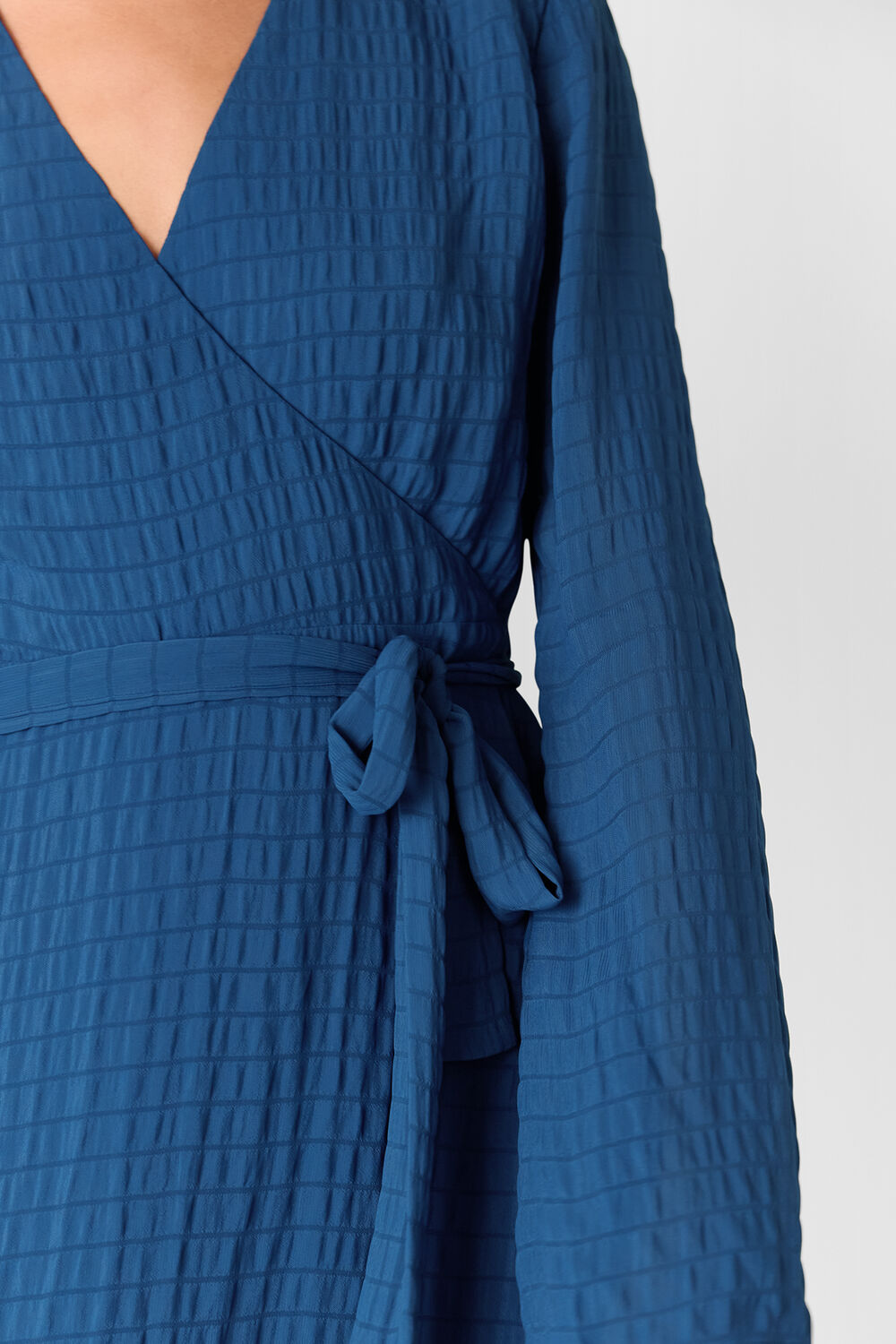 Blue Alex Textured Wrap Midi Dress