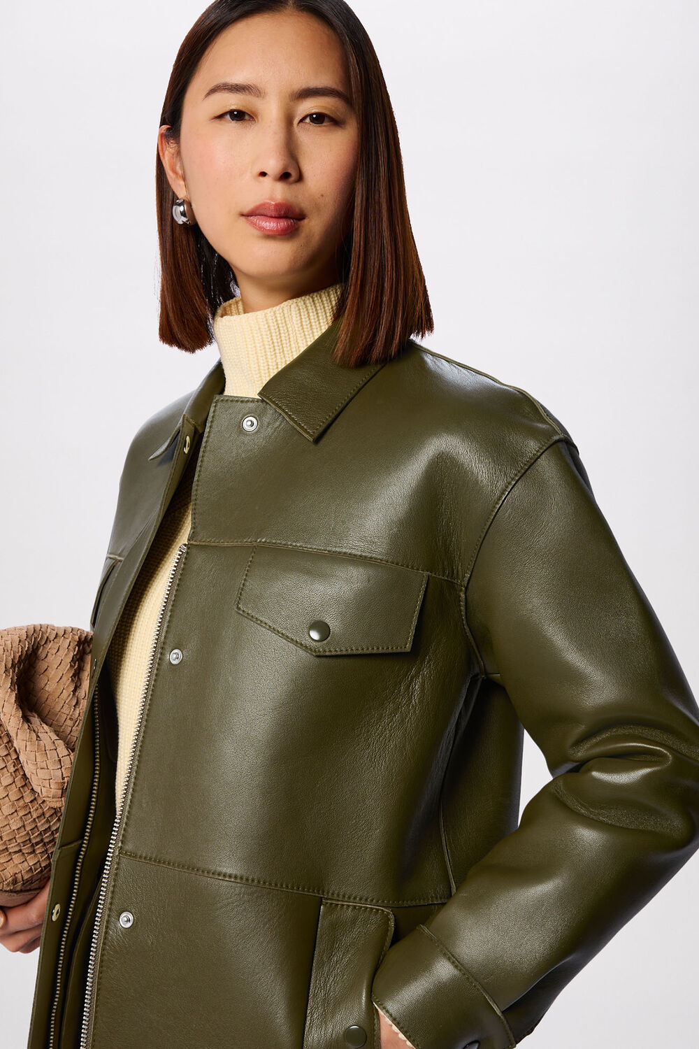 Khaki Clean Bonded Leather Jacket