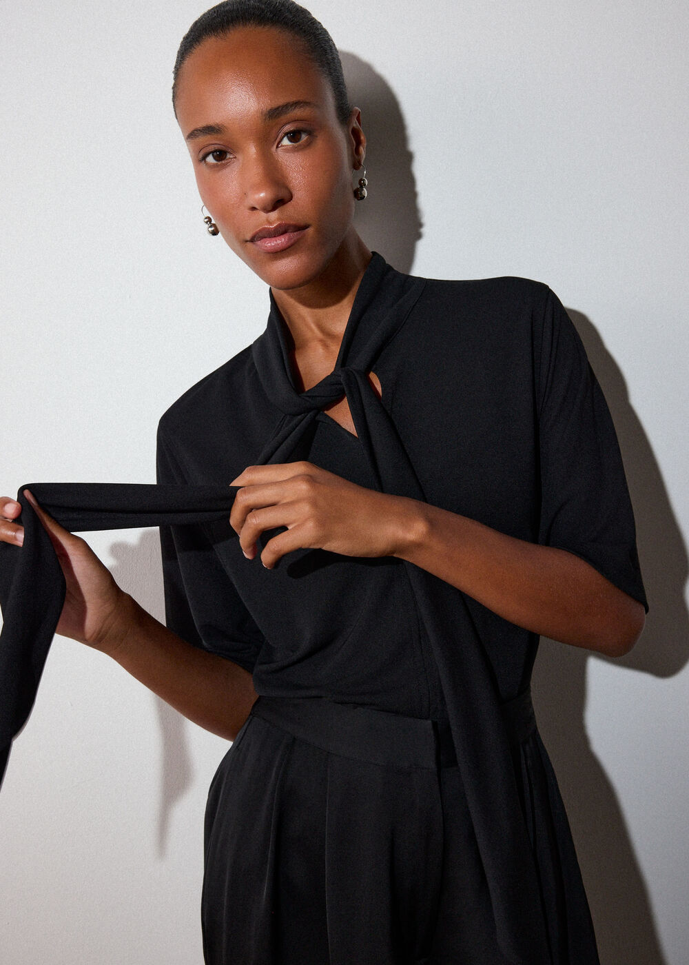 Short Sleeve Tie Neck Top