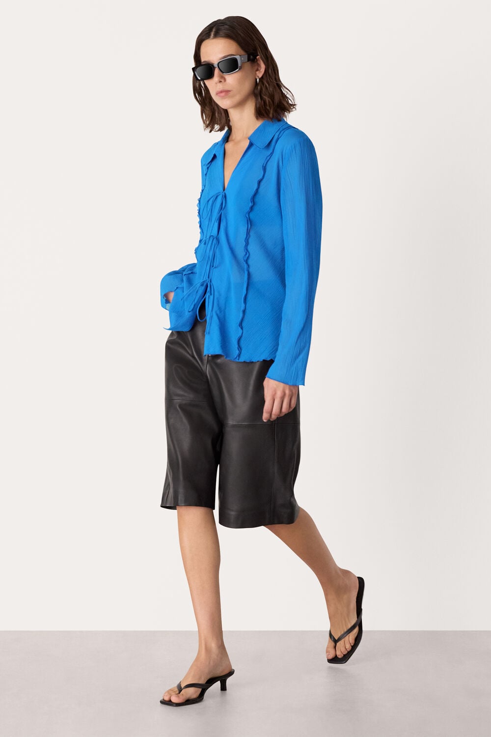 Tie Front Textured Shirt