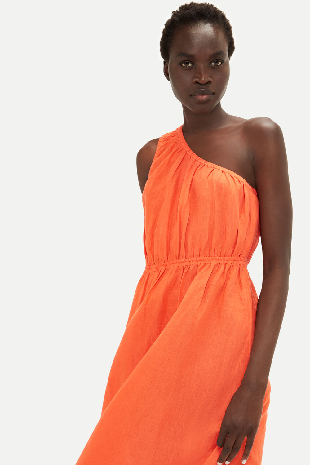 One Shoulder Linen Blend Dress