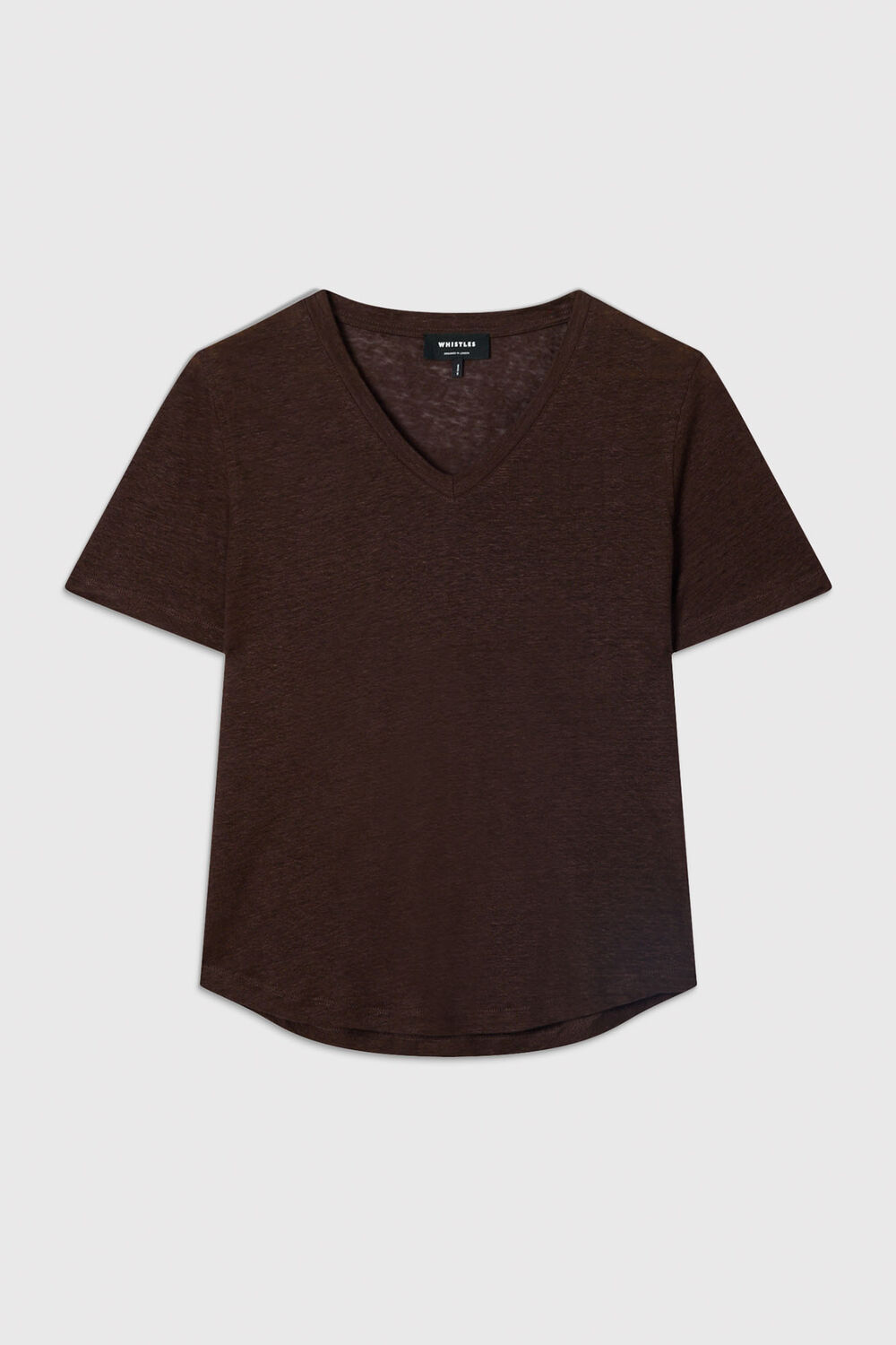 Brown Linen V Neck T-Shirt