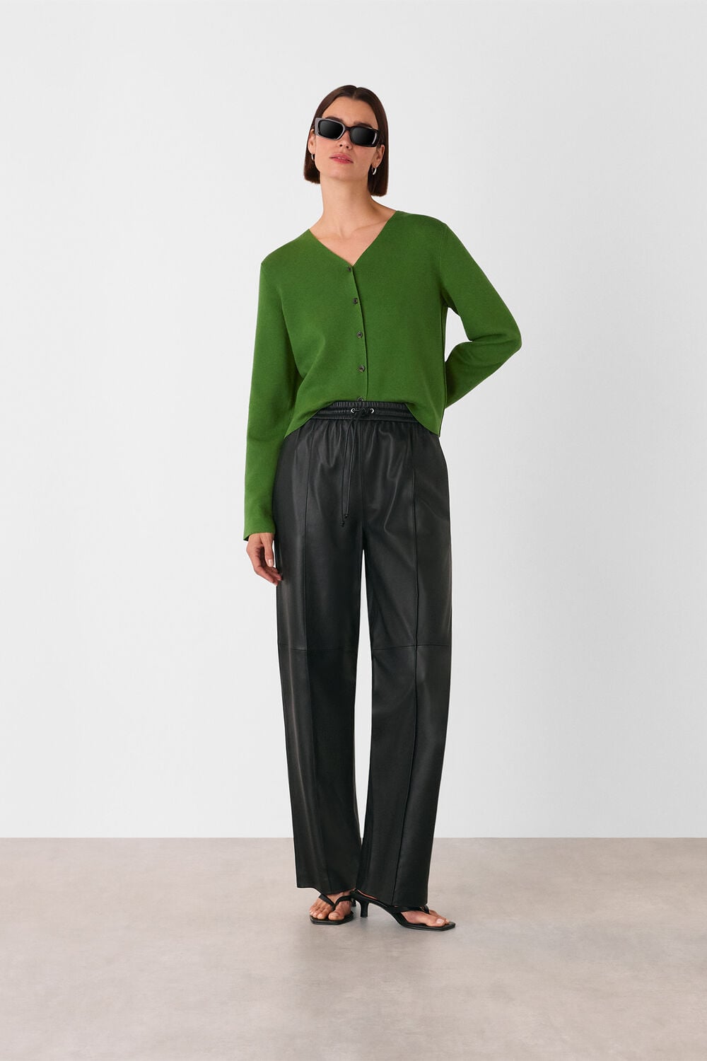 Green V Neck Button Front Cardigan