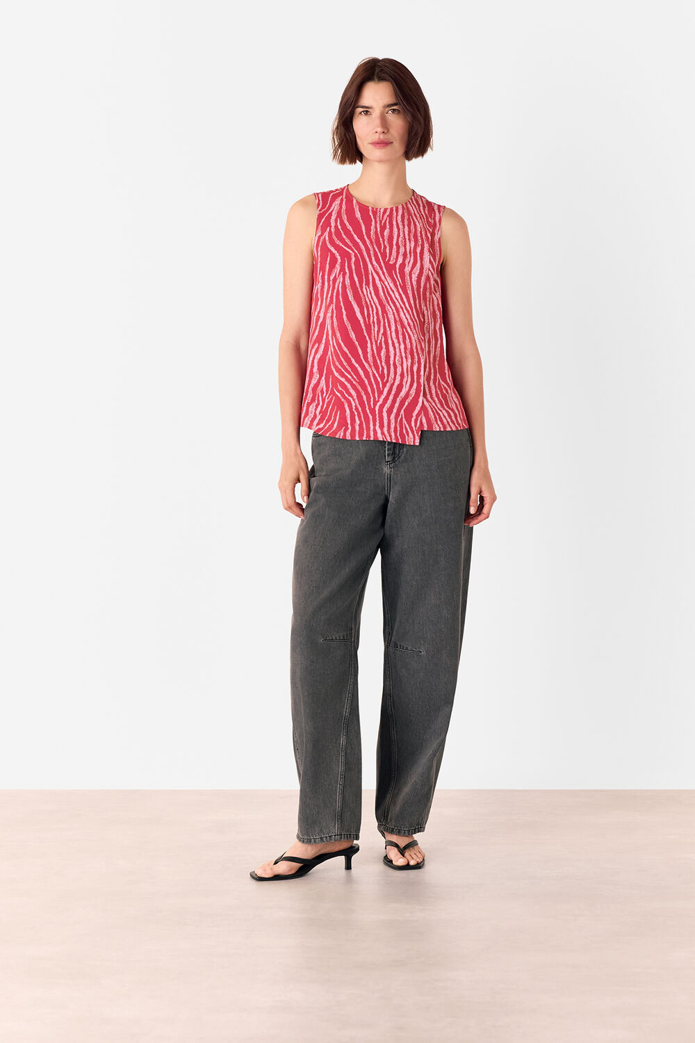 Red Zebra Layered Wrap Crepe Tank