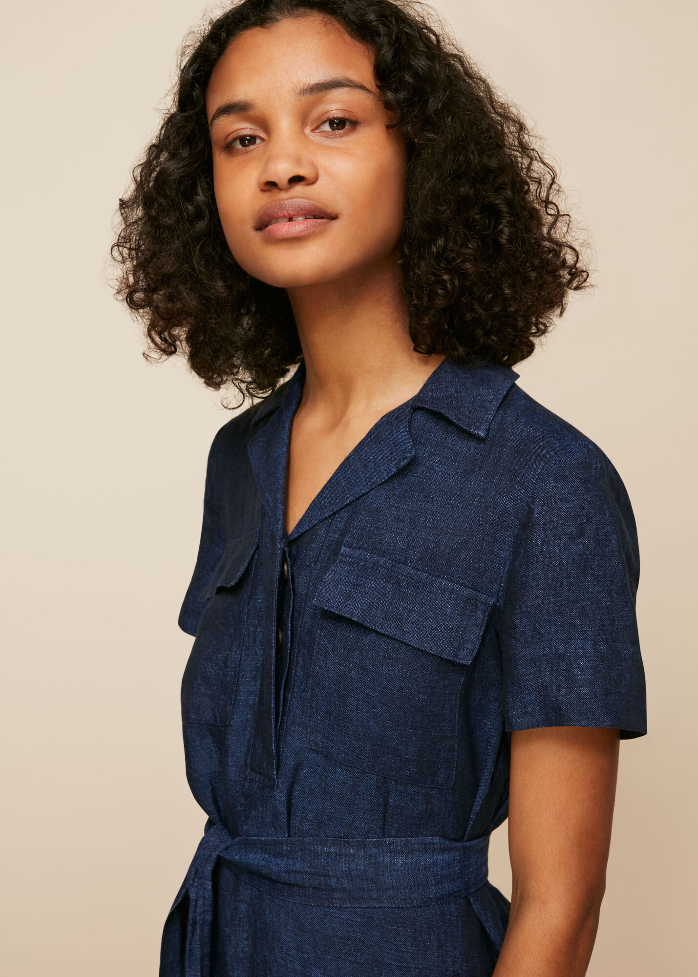 Dark Denim Easy Linen Shirt Dress WHISTLES Whistles US