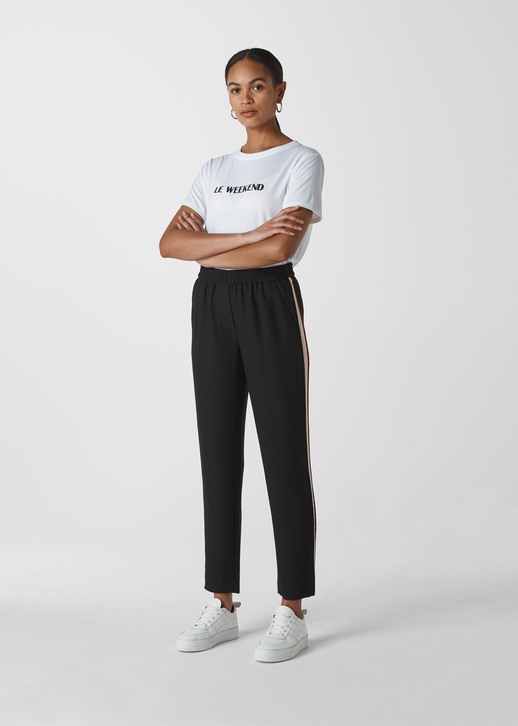 ASOS DESIGN elastic waist tailored trouser in amber with ivory side stripe   ASOS