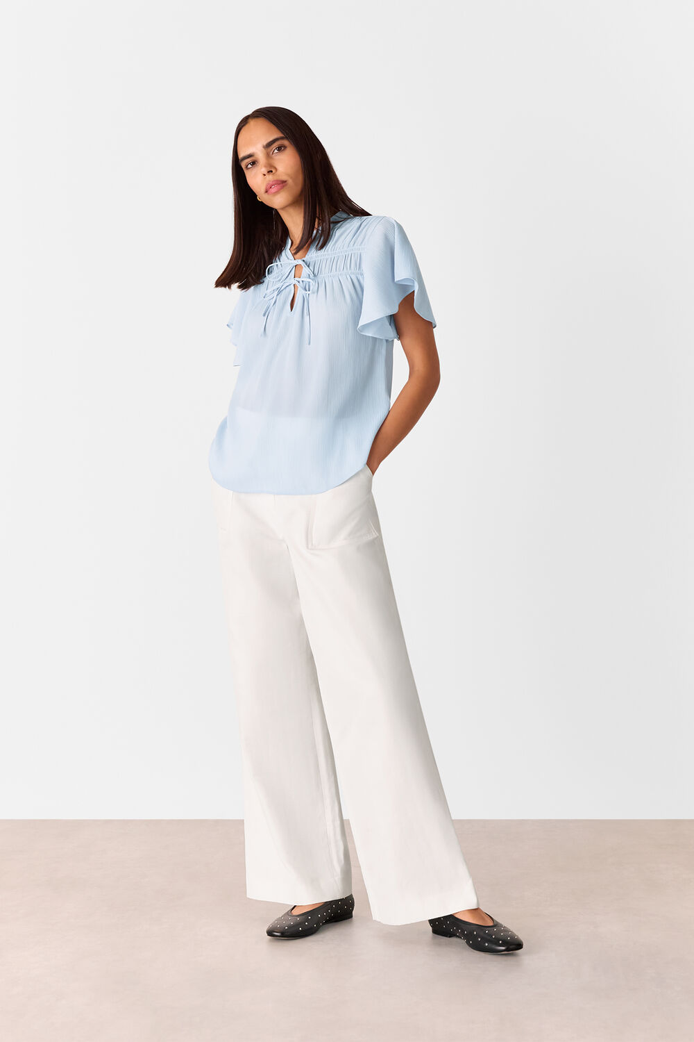 Frill Sleeve Tie Front Blouse