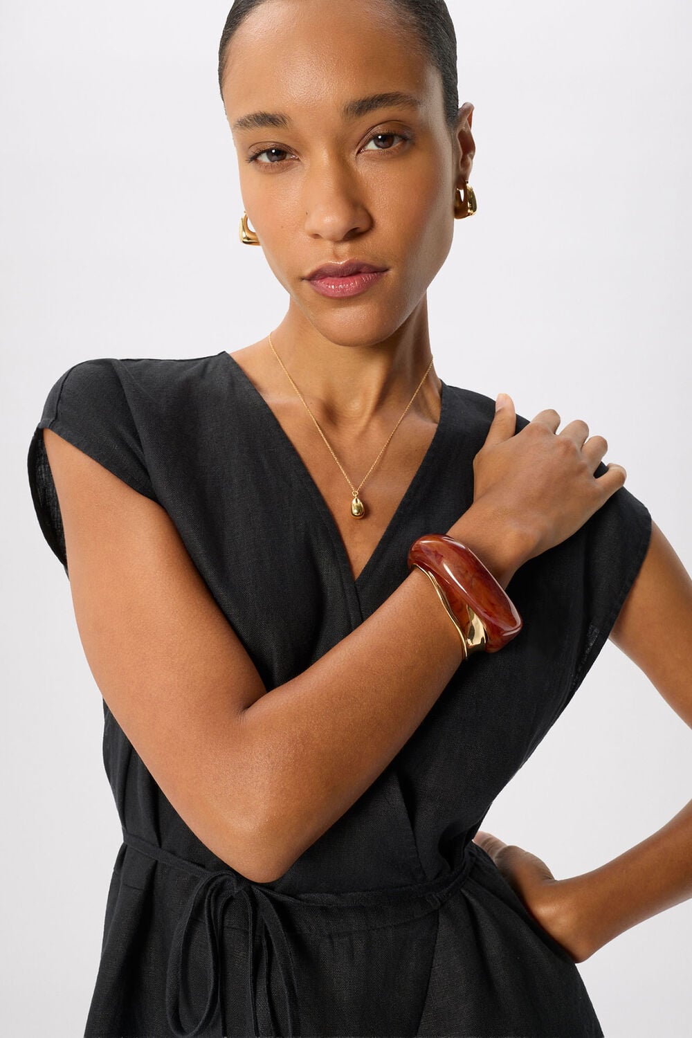 Black Linen Wrap Jumpsuit