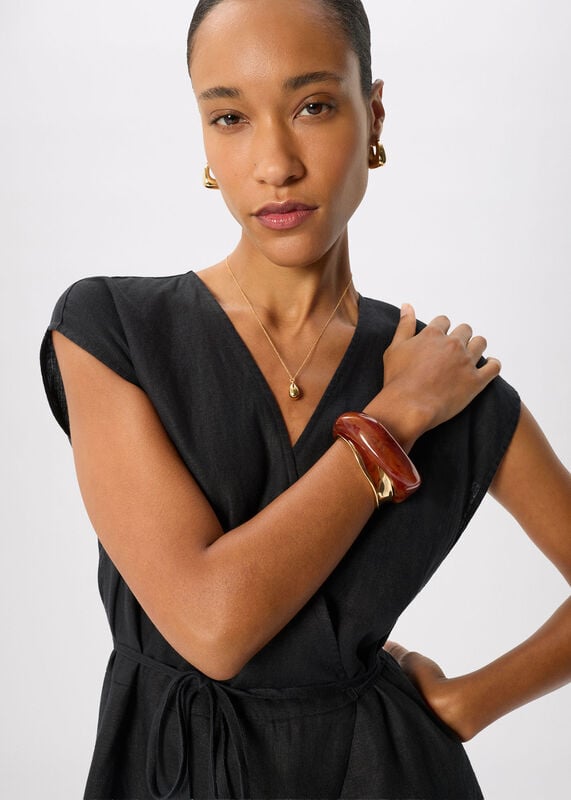 Black Linen Wrap Jumpsuit