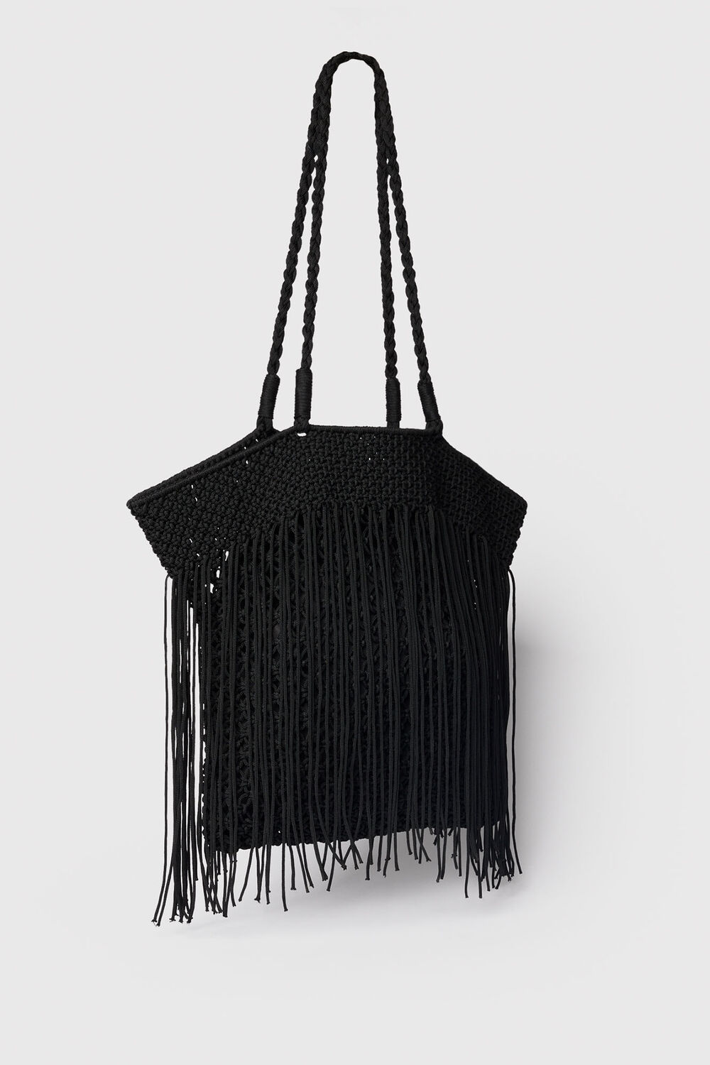 Black Crochet Fringe Bag