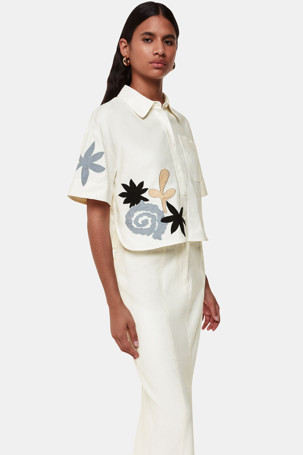 Applique Linen Blend Shirt