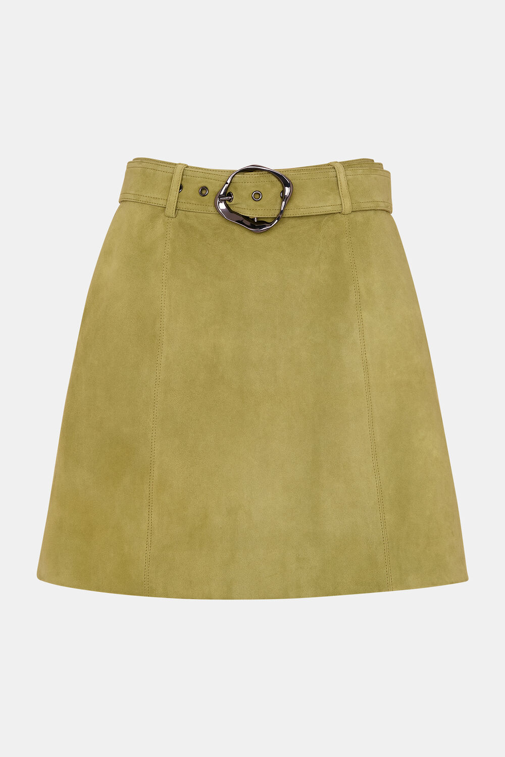 Olive Suede Belted Mini Skirt