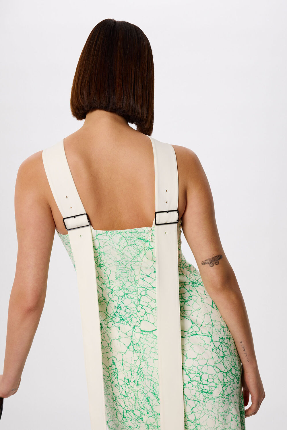 Green Printed Buckle Midi Dress