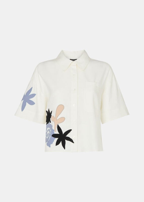 Ivory Applique Linen Blend Shirt
