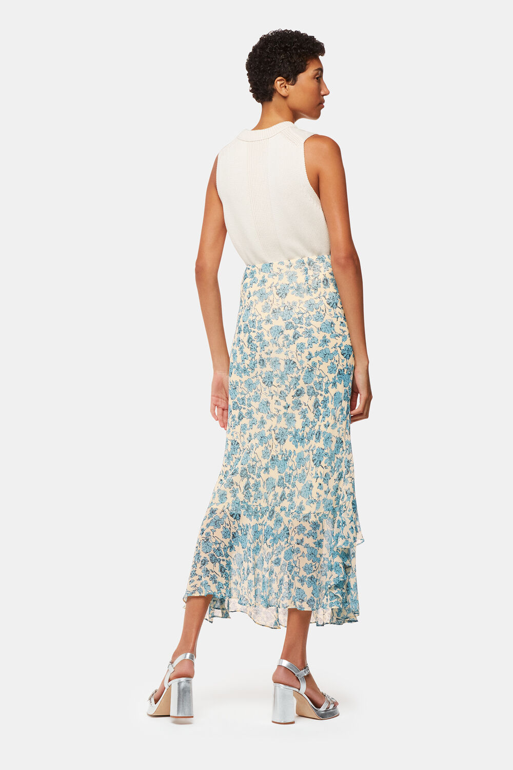 Blue Shaded Floral Midi Skirt